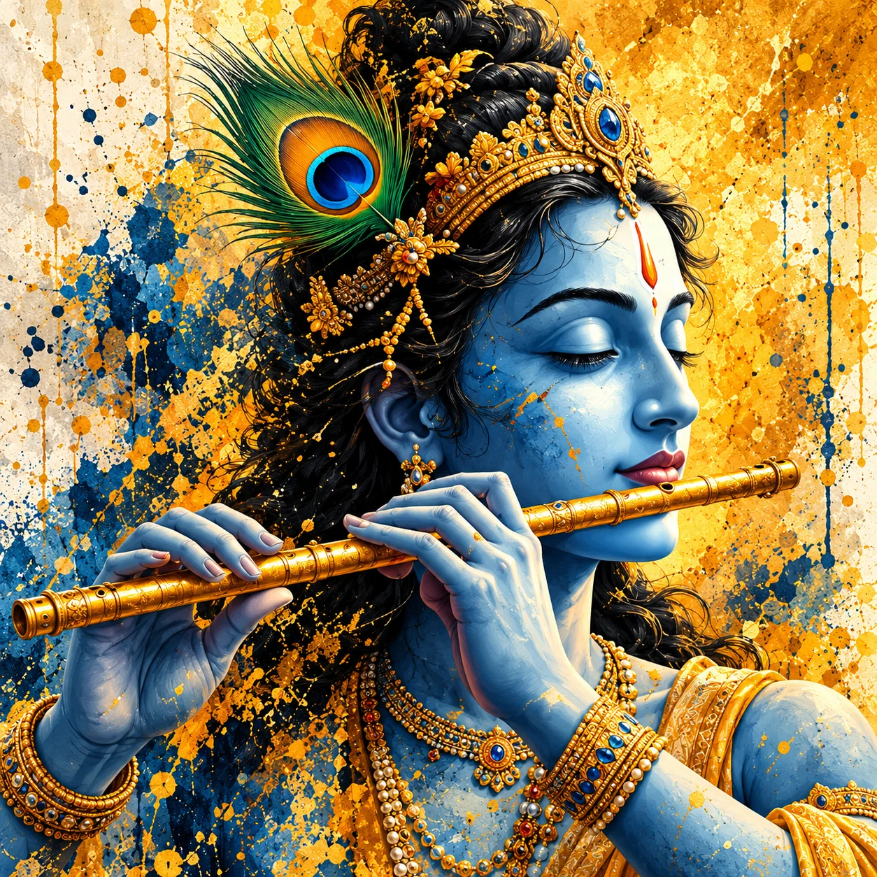 Eternal Melody – Lord Krishna Spiritual Canvas Print - Image 2