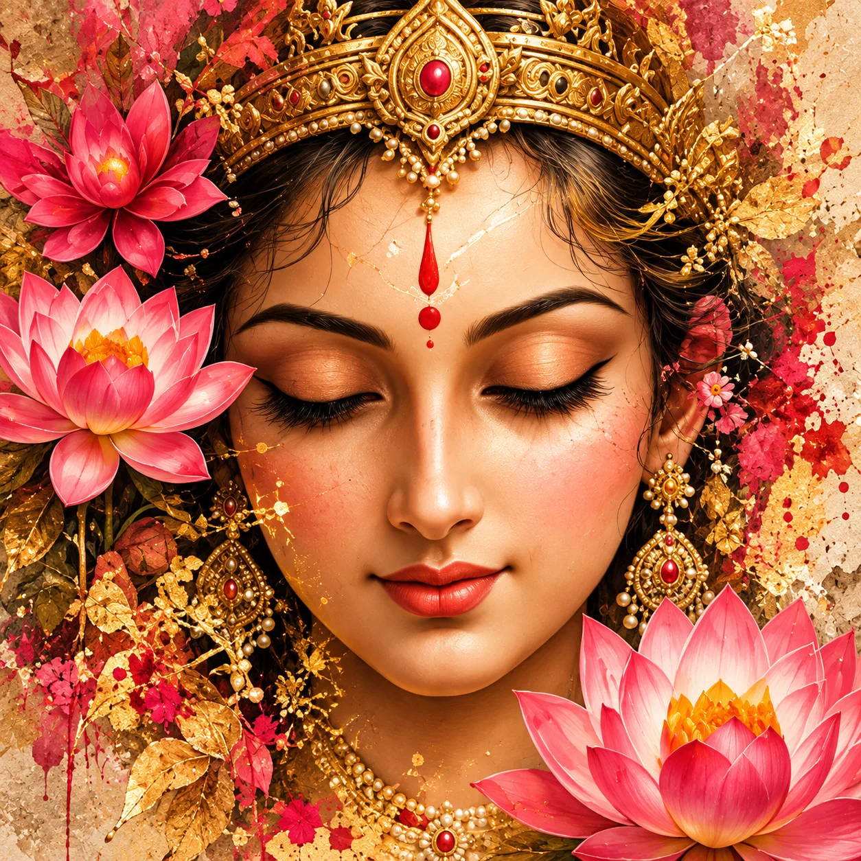 Tranquil Grace – Goddess Radha Close-Up Spiritual Canvas Print - Image 2