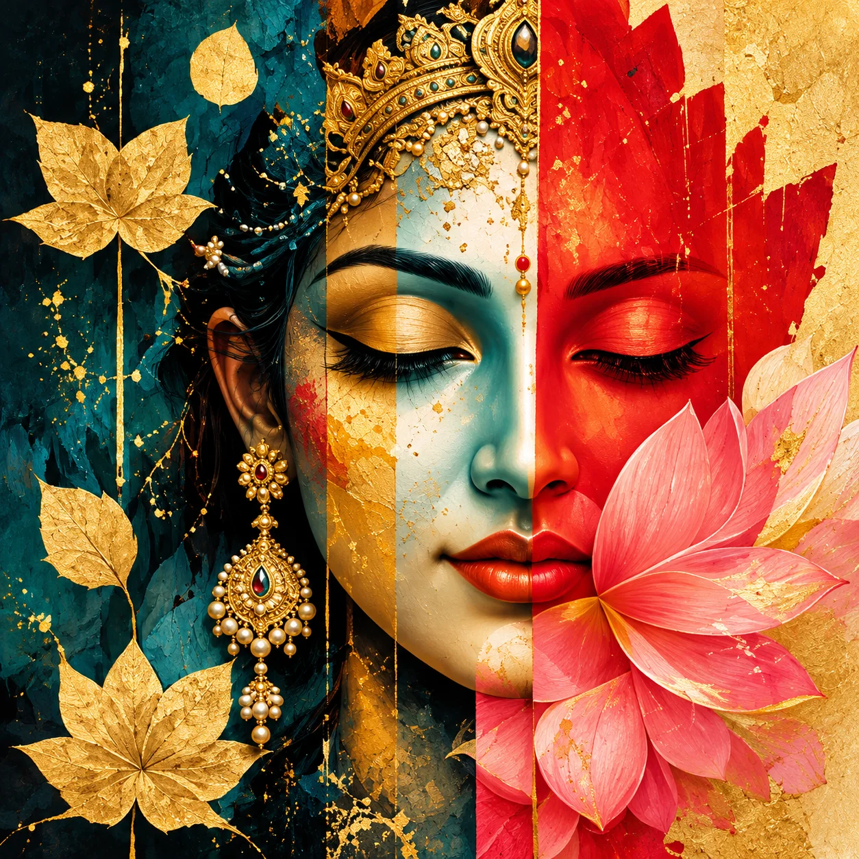 Dual Harmony – Goddess Radha Split Concept Spiritual Canvas Print - Image 2