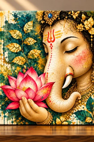 Sacred Lotus – Serene Lord Ganesha Spiritual Canvas Print