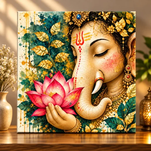 Sacred Lotus – Serene Lord Ganesha Spiritual Canvas Print