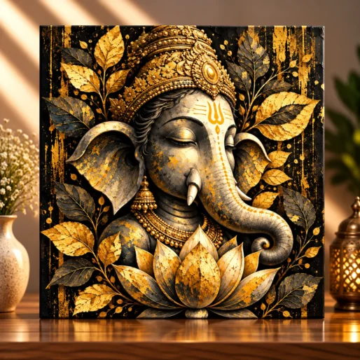 Golden Radiance – Lord Ganesha Lotus Spiritual Canvas Print