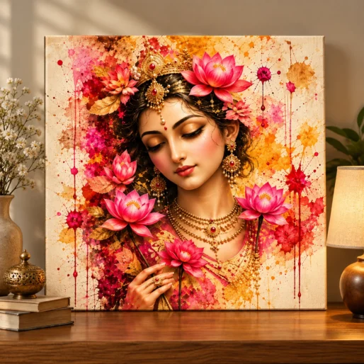 Radiant Grace – Goddess Radha Lotus Spiritual Canvas Print