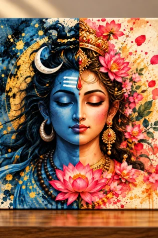 Eternal Unity – Shiva Parvati Ardhanarishvara Spiritual Canvas Print