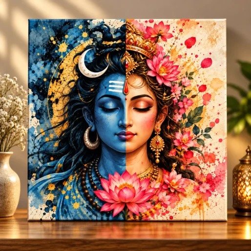 Eternal Unity – Shiva Parvati Ardhanarishvara Spiritual Canvas Print