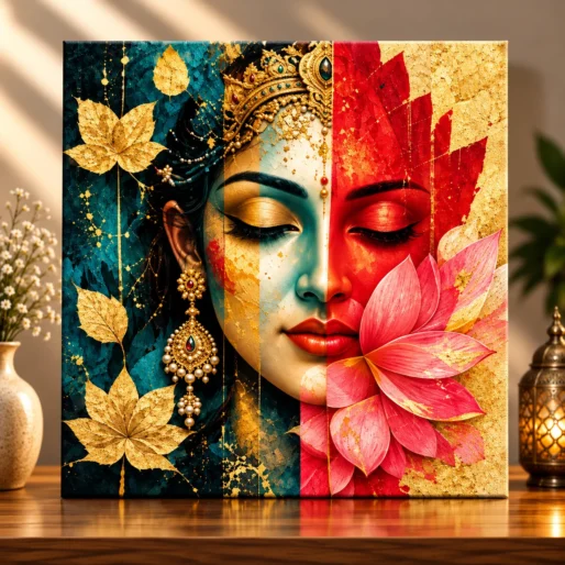 Dual Harmony – Goddess Radha Split Concept Spiritual Canvas Print