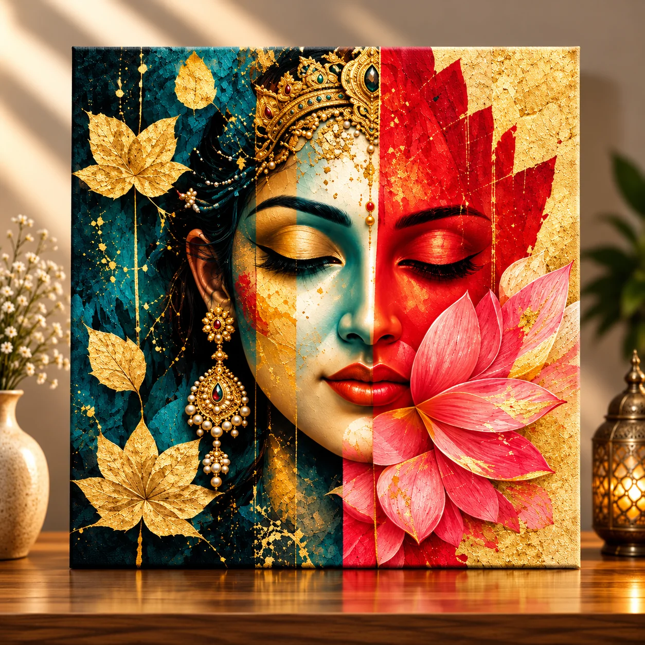 Dual Harmony – Goddess Radha Split Concept Spiritual Canvas Print