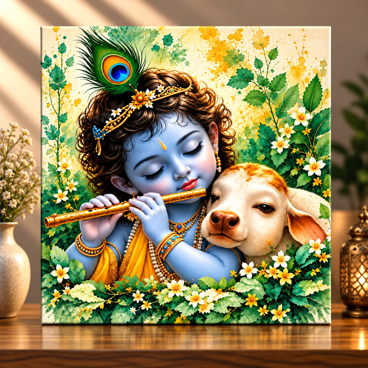 Sweet Devotion – Little Krishna & Calf Spiritual Canvas Print