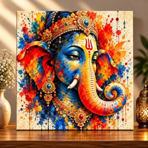 Radiant Blessings – Vibrant Lord Ganesha Spiritual Canvas Print