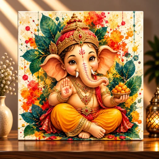 Joyful Blessing – Little Ganesha Spiritual Canvas Print