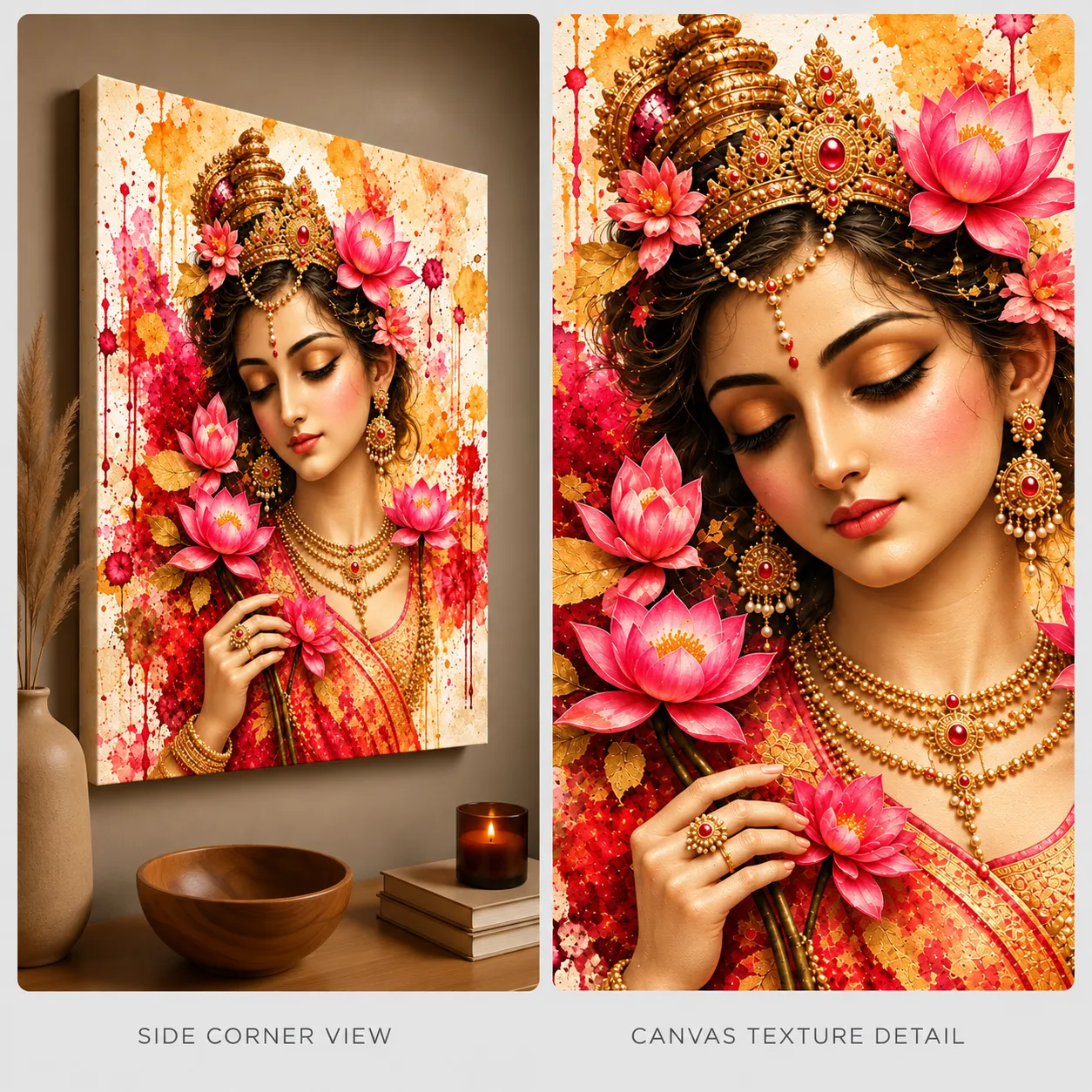 Radiant Grace – Goddess Radha Lotus Spiritual Canvas Print - Image 4