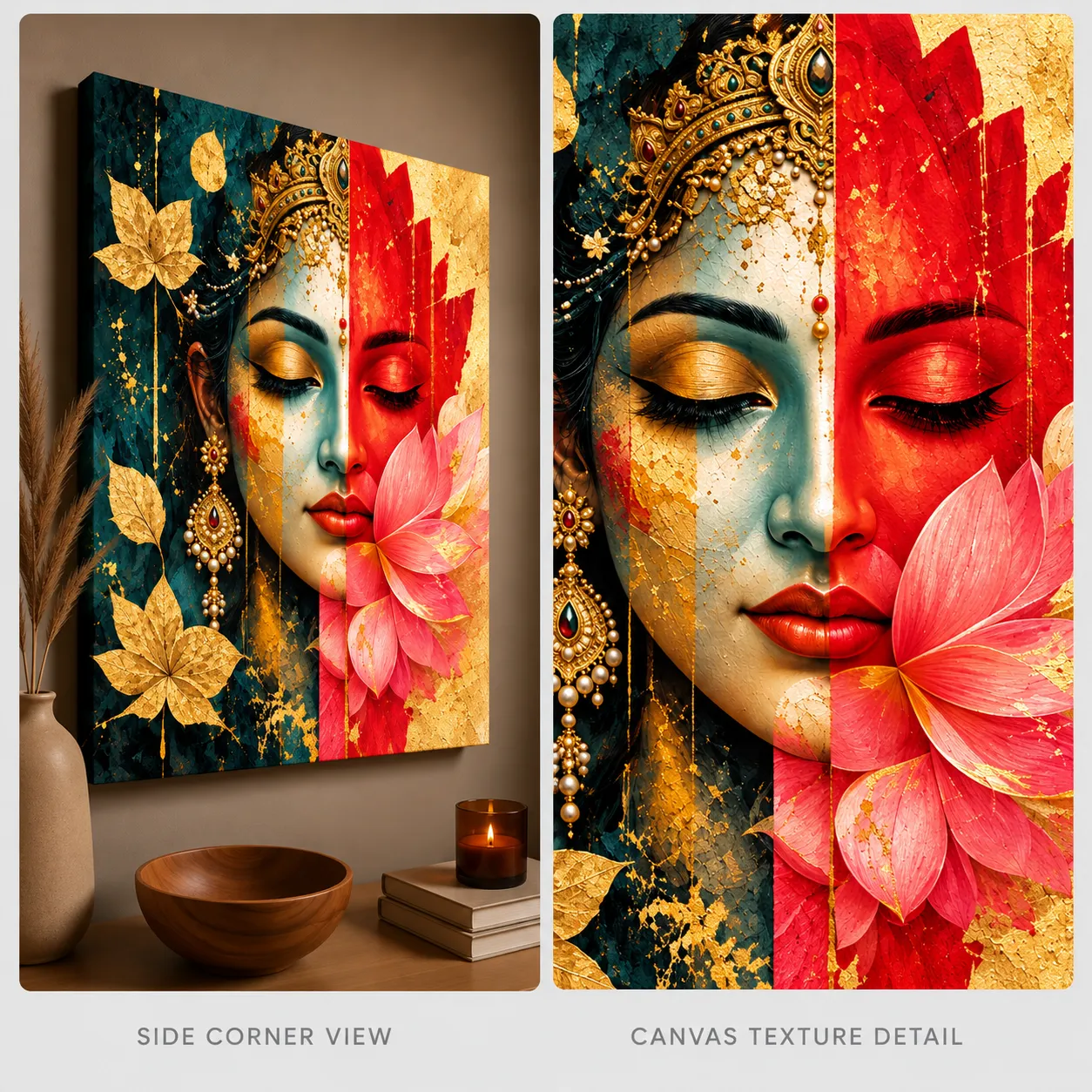 Dual Harmony – Goddess Radha Split Concept Spiritual Canvas Print - Image 4