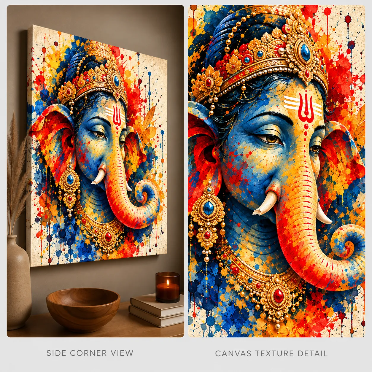 Radiant Blessings – Vibrant Lord Ganesha Spiritual Canvas Print - Image 4