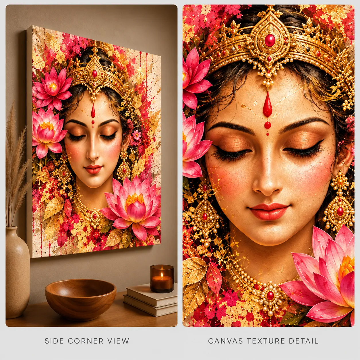 Tranquil Grace – Goddess Radha Close-Up Spiritual Canvas Print - Image 4